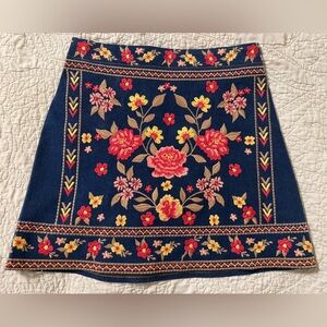 Scandinavian boho floral denim skirt